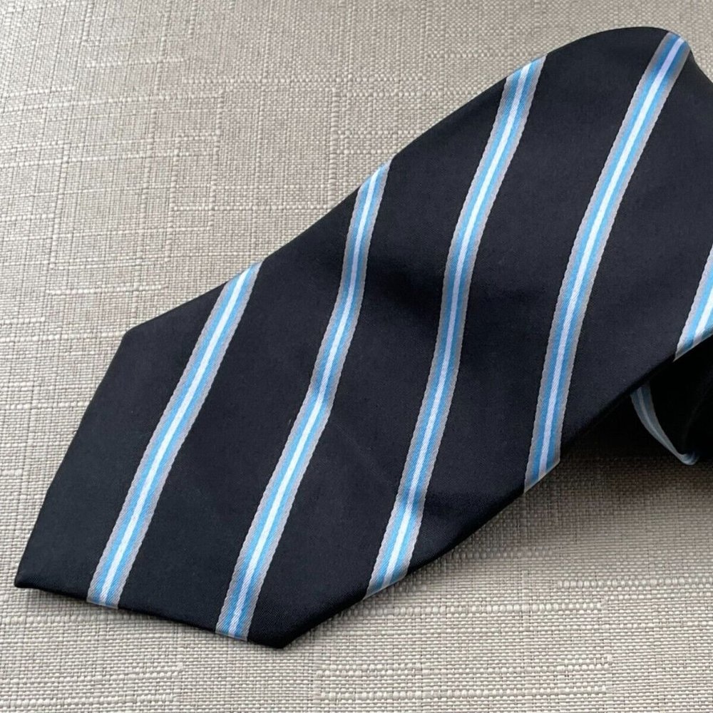 Wolfmark Neckwear Men Tie Black Striped Necktie 100% Silk Tie